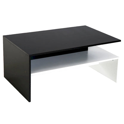 Modern Coffee Table, 2-tier Rectangular Center Table with Storage Shelves for Living Room, Black/White