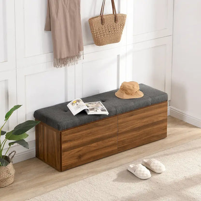 49 Entryway Shoe Storage Bench with Double Doors & Padded Cushion,Space-Saving Ottoman