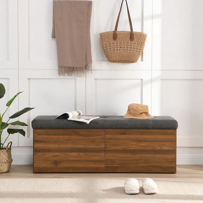49 Entryway Shoe Storage Bench with Double Doors & Padded Cushion,Space-Saving Ottoman