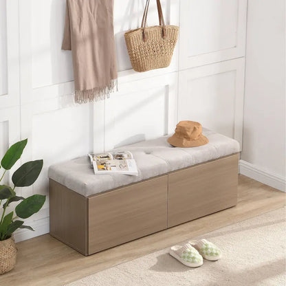 49 Entryway Shoe Storage Bench with Double Doors & Padded Cushion,Space-Saving Ottoman