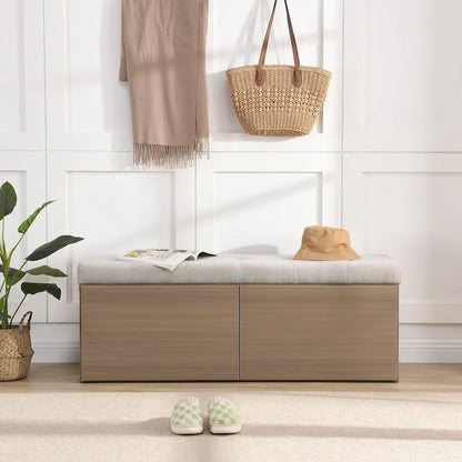 49 Entryway Shoe Storage Bench with Double Doors & Padded Cushion,Space-Saving Ottoman