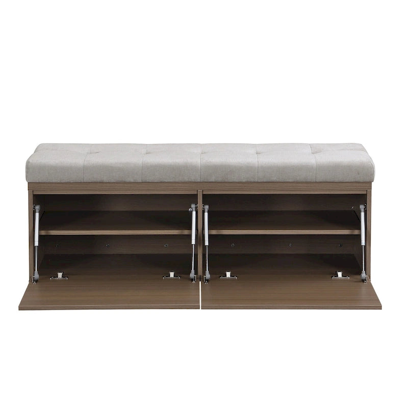 49 Entryway Shoe Storage Bench with Double Doors & Padded Cushion,Space-Saving Ottoman