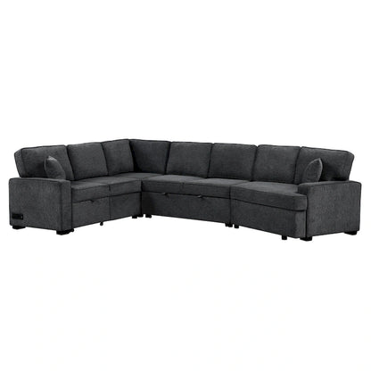 126 L-shaped Sofa Sectional Sofa Couch Pull-out Sofa Bed with Charging Devices and Cup Holders for Living Room, Beige