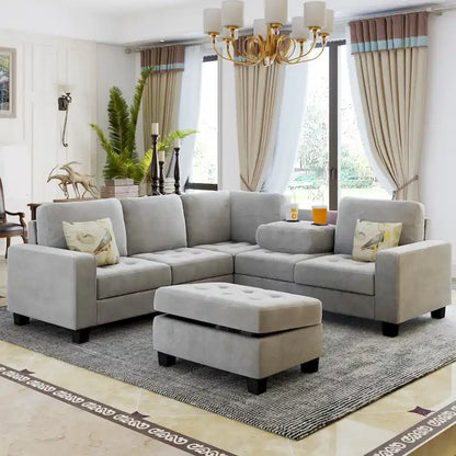 Orisfur. Sectional Corner Sofa L-shape Couch Space Saving with Storage Ottoman & Cup Holders Design