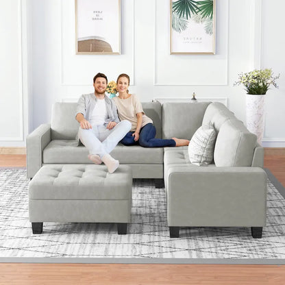 Orisfur. Sectional Corner Sofa L-shape Couch Space Saving with Storage Ottoman & Cup Holders Design