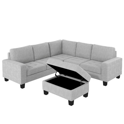 Orisfur. Sectional Corner Sofa L-shape Couch Space Saving with Storage Ottoman & Cup Holders Design