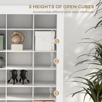 71 Tall Shoe Rack Storage Organizer, Narrow Shoe Cabinet for Entryway with Open Cubes for 36 Pairs, White