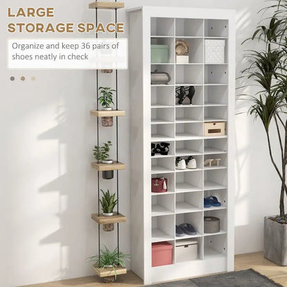 71 Tall Shoe Rack Storage Organizer, Narrow Shoe Cabinet for Entryway with Open Cubes for 36 Pairs, White