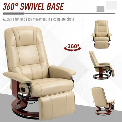 Faux Leather Manual Swivel Recliner Chair with Footrest, Armrest and Wrapped Wood Base