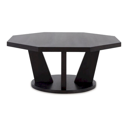 Chloe Cocktail Coffee Table, 40 Inch Octagon Espresso Brown Wood