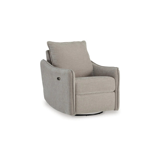 Bradley Swivel Power Recliner Chair, Gray Polyester, Pillow Back