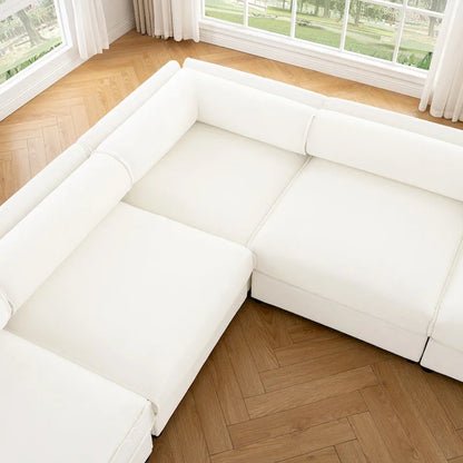 Oversized 7-Piece Chenille Upholstered L-Shaped Modular Sectional Sofa with Storage Seat, DIY Combination