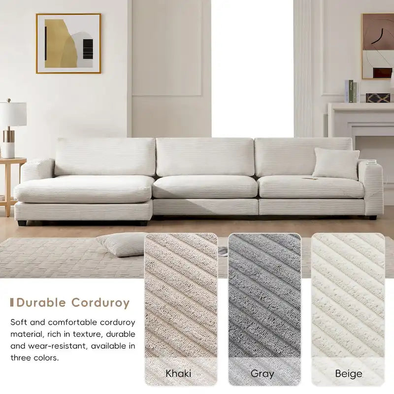 Lalo Modern Corduroy Oversized Sectional Sofa by GDFStudio