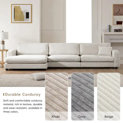 Lalo Modern Corduroy Oversized Sectional Sofa by GDFStudio