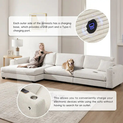 Lalo Modern Corduroy Oversized Sectional Sofa by GDFStudio