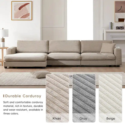 Lalo Modern Corduroy Oversized Sectional Sofa by GDFStudio