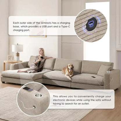 Lalo Modern Corduroy Oversized Sectional Sofa by GDFStudio