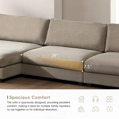 Lalo Modern Corduroy Oversized Sectional Sofa by GDFStudio