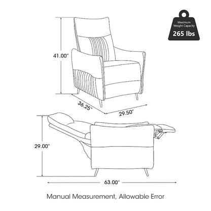 Glitzhome Set of 2 41H Fabric Push Back Recliners With Ergonomic Segmented Back
