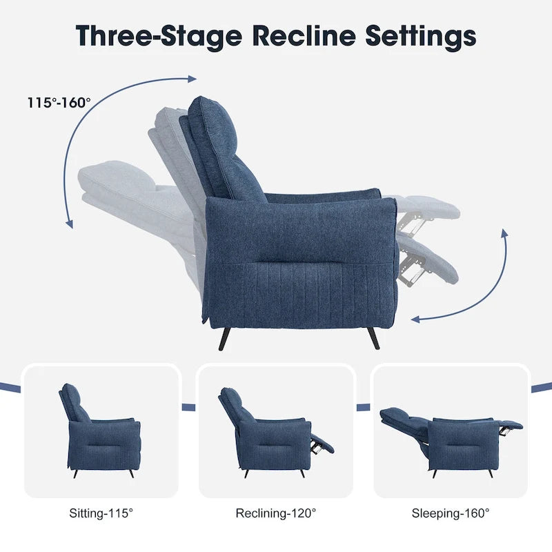 Glitzhome Set of 2 41H Fabric Push Back Recliners With Ergonomic Segmented Back