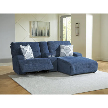 Signature Design by Ashley Acklen Place Blue 3-Piece Power Reclining Sectional with Chaise - 94W x 70D x 40H