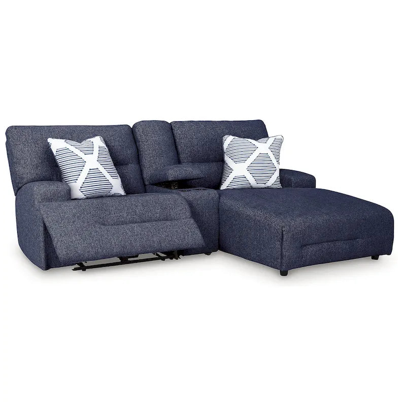 Signature Design by Ashley Acklen Place Blue 3-Piece Power Reclining Sectional with Chaise - 94W x 70D x 40H
