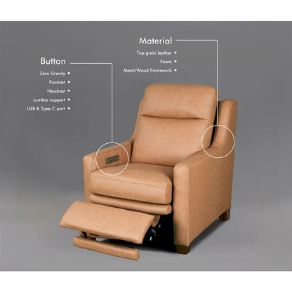 Genuine Leather Recliner Sofa 33 Triple-Motor Power Zero-Wall Reclining Couch with USB&USB-C Port