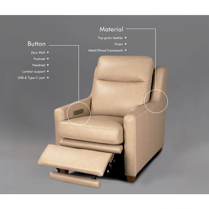Genuine Leather Recliner Sofa 33 Triple-Motor Power Zero-Wall Reclining Couch with USB&USB-C Port