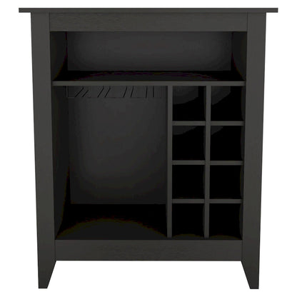 Essential Bar Cabinet, One Open Shelf, Six Built-in Wine Rack, One Drawer -Black