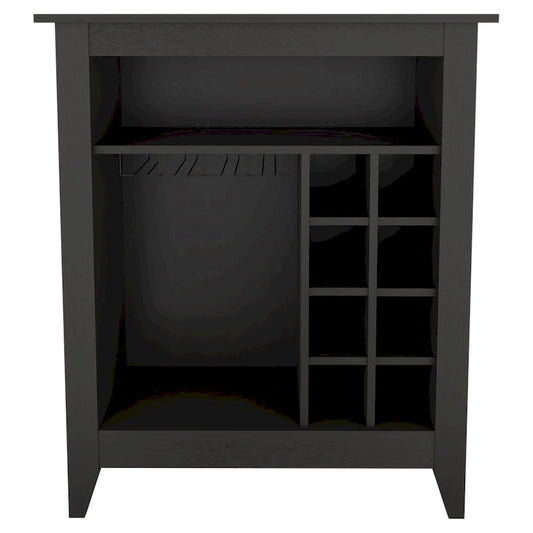 Essential Bar Cabinet, One Open Shelf, Six Built-in Wine Rack, One Drawer -Black