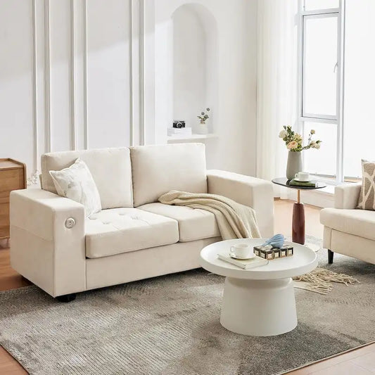 70 Chenille Loveseat Sofa with USB Charging  Modern Sectional w/Storage Pockets & Removable Cover for Living Room,