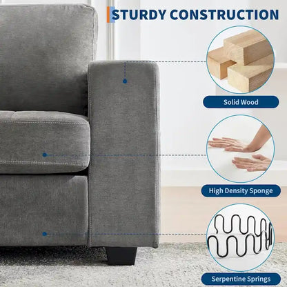 70 Chenille Loveseat Sofa with USB Charging  Modern Sectional w/Storage Pockets & Removable Cover for Living Room,