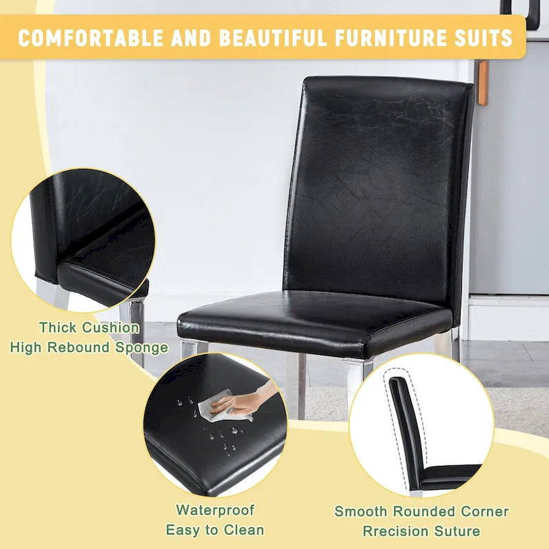 Dining Chairs Set of 4,Modern Kitchen & Dining Room Chairs,Faux Leather Cushion Seat Metal Legs