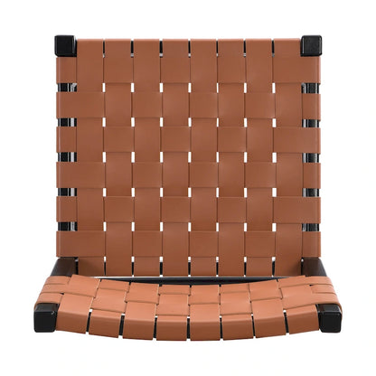 Roomfitters PU Leather Counter Stools, Set of 2 Bar Height Chairs with Woven Back and Rubberwood Frame, Black Brown