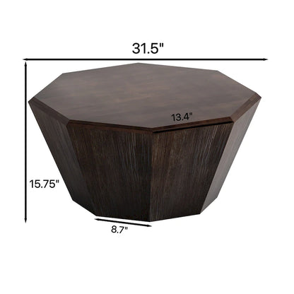 31.5 Octagonal Rubber Wood Coffee Table for Living Room, Bedroom