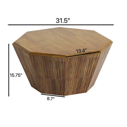 31.5 Octagonal Rubber Wood Coffee Table for Living Room, Bedroom