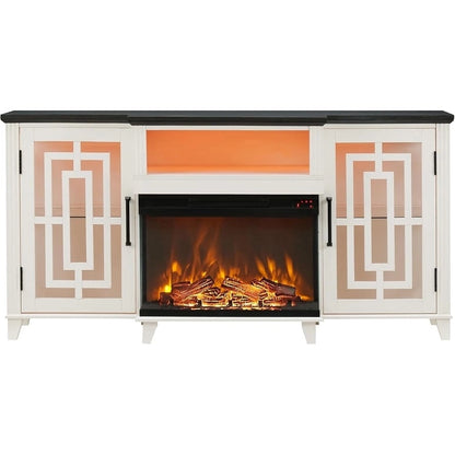Farmhouse 3-Sided Glass Fireplace TV Stand for 75 TV, Media Console
