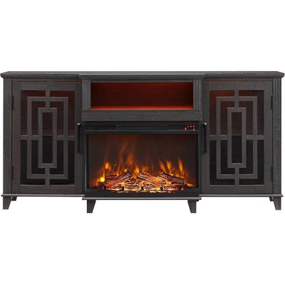 Farmhouse 3-Sided Glass Fireplace TV Stand for 75 TV, Media Console