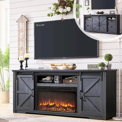 Farmhouse Fireplace TV Stand for 80 Inch TV, Entertainment Center