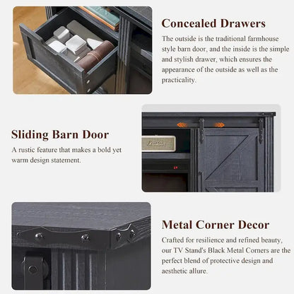 Farmhouse Fireplace TV Stand for 80 Inch TV, Entertainment Center