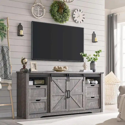 Farmhouse Fireplace TV Stand for 80 Inch TV, Entertainment Center