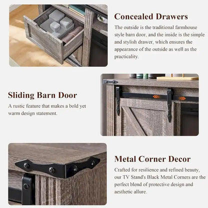 Farmhouse Fireplace TV Stand for 80 Inch TV, Entertainment Center
