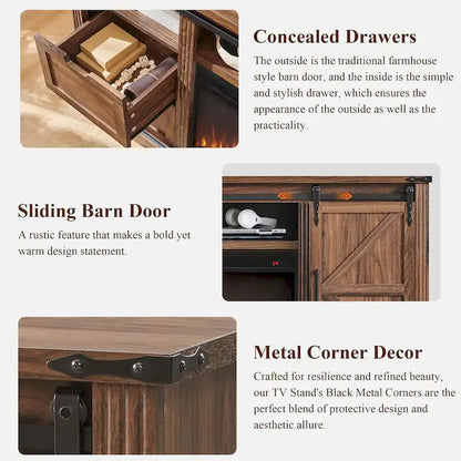 Farmhouse Fireplace TV Stand for 80 Inch TV, Entertainment Center