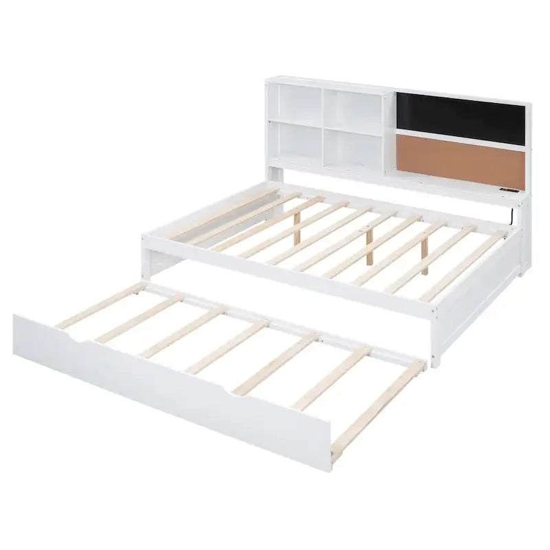 Full Pine Daybed with Blackboard, USB & Trundle