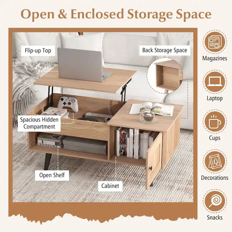 Costway Lift Top Coffee Table with Storage Hidden Compartment Cabinet - See Details