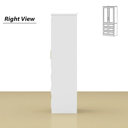 White Wardrobe Armoire Closet: Double - glass - door Design with Gold Handles and a Hanging Rod, Ideal for Organizing Clothes