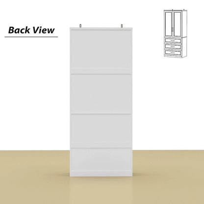 White Wardrobe Armoire Closet: Double - glass - door Design with Gold Handles and a Hanging Rod, Ideal for Organizing Clothes