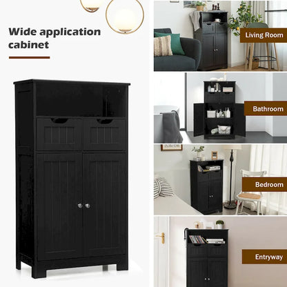 Gymax Bathroom Floor Cabinet Wooden Storage Organizer w/Drawer Doors - See Details