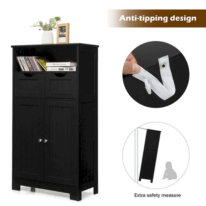 Gymax Bathroom Floor Cabinet Wooden Storage Organizer w/Drawer Doors - See Details