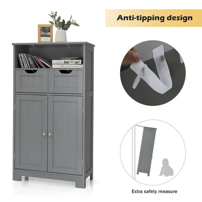 Gymax Bathroom Floor Cabinet Wooden Storage Organizer w/Drawer Doors - See Details